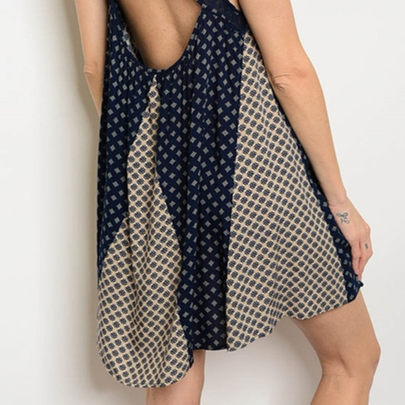 NAVY TAUPE PRINT DRESS - Picture 2 of 5